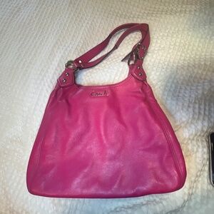 Coach Pink Leather Shoulder Bag | Slouchy Tote | Silver Hardware